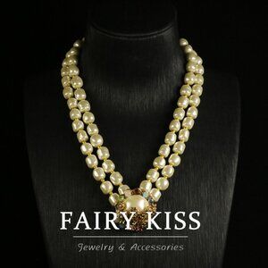 Vintage Multi-Layer Pearl Necklace with Hollow Floral Pendant